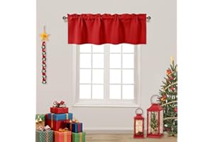 DWCN Red Christmas Valance for Windows Rod Pocket Blackout Window Valance Curtains for Kitchen Bedroom 52 x 18 inch Long,1 Panel