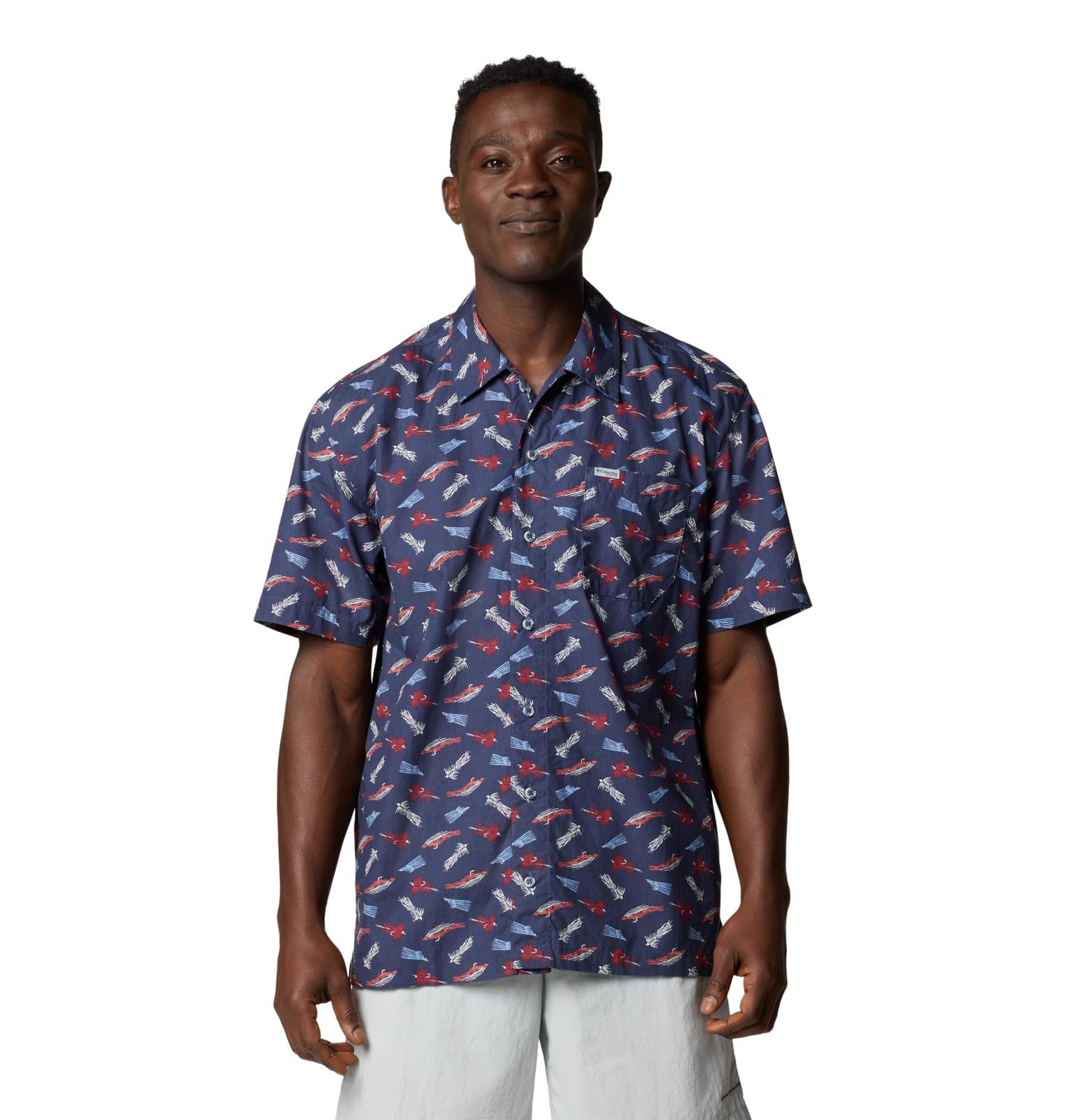 Columbia Men's PFG Trollers Best Short Sleeve Fishing Shirt, Nocturnal Fly Pride, 4X Image
