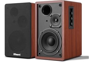 Elimavi Bluetooth Bookshelf Speakers Pair, 1" Silk Dome Tweeter & 4" Woofer, BT5.3 & RCA Input for Turntable, PC, Desktop, Wooden Anti-Vibration Cabinet, Home Audio Studio Monitor