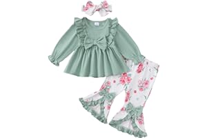 SAEABY Toddler Baby Girl Clothes Fall/Winter Girls Outfits Ruffle Long Sleeve Tops Floral Flared Pants Girls' Clothing Sets