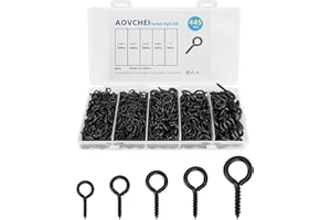 Aovchei Eye Screws Set, 455PCS 0.59" 0.67" 0.75" 0.87" 1" Heavy Duty Eye Hooks, Self Tapping Screw Bolts, Indoor & Outdoor for Hanging Artwork, Black