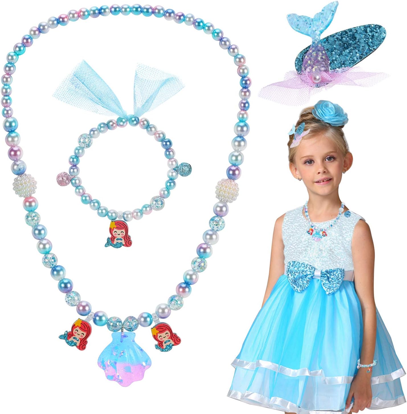 Phogary Princess Dressup for Girls, Mermaid Necklace Bracelet and Hair