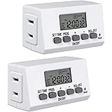 BN-LINK Mini Indoor Easy Set Stackable 24-Hour Digital Outlet Timer 2-Prong 2 On/Off Programs (2 Pack) Compact for Lights Lam