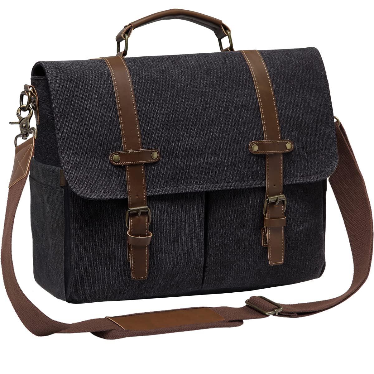 Kasgo Messenger Bags for Men, 15.6 inch Canvas Satchel Bag Water-Resistant Shoulder Work Bag Padded Shockpoof Laptop Bag for Men Women for School Work, Gray