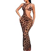 BEAUDRM Women's 3 Piece Leopard Print Halter Tie Bikini Triangle Set with Beach Cover Up Dress High Cut Swimsuit Bathing Suit