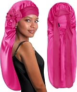 BONNET QUEEN Silk Bonnet for Sleeping Long Hair & Braids Pink