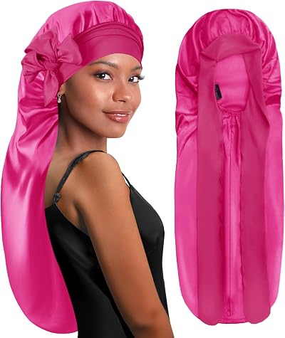 BONNET QUEEN Silk Bonnet for Sleeping Long Hair & Braids Pink