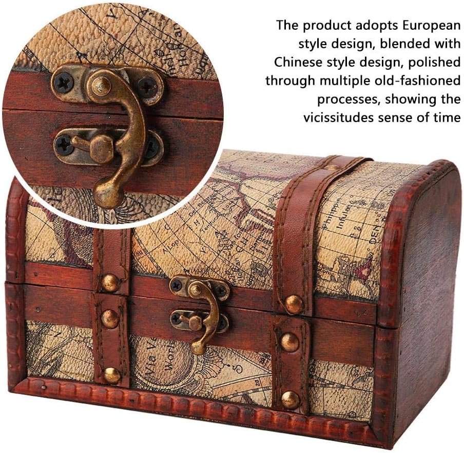 HEEPDD Vintage Wooden Treasure Chest Storage Box for Jewelry Organization Retro Trinket Box for Bracelets Earrings Necklaces 18x10x10.5cm - Image 3