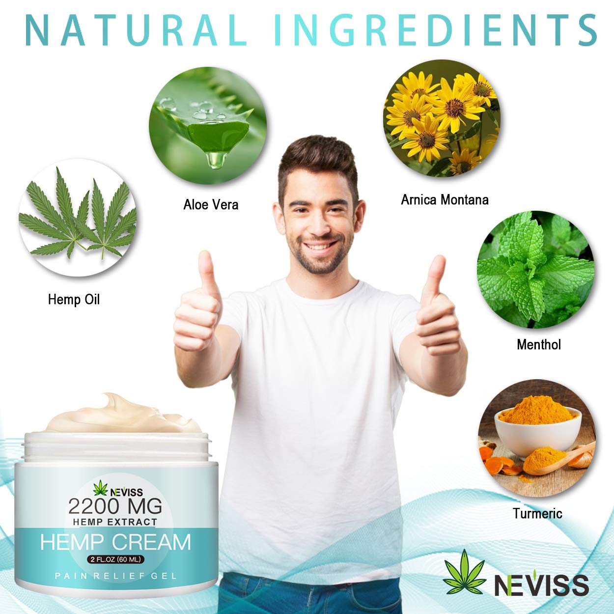 Pain Relief Hemp Cream 2200 MG, Natural Hemp Herbal Extract Cream for Neck Knee Joint Back Ankle Nerves Pain, Premium Hemp Cream for Inflammation & Sore Muscles - Made in USA