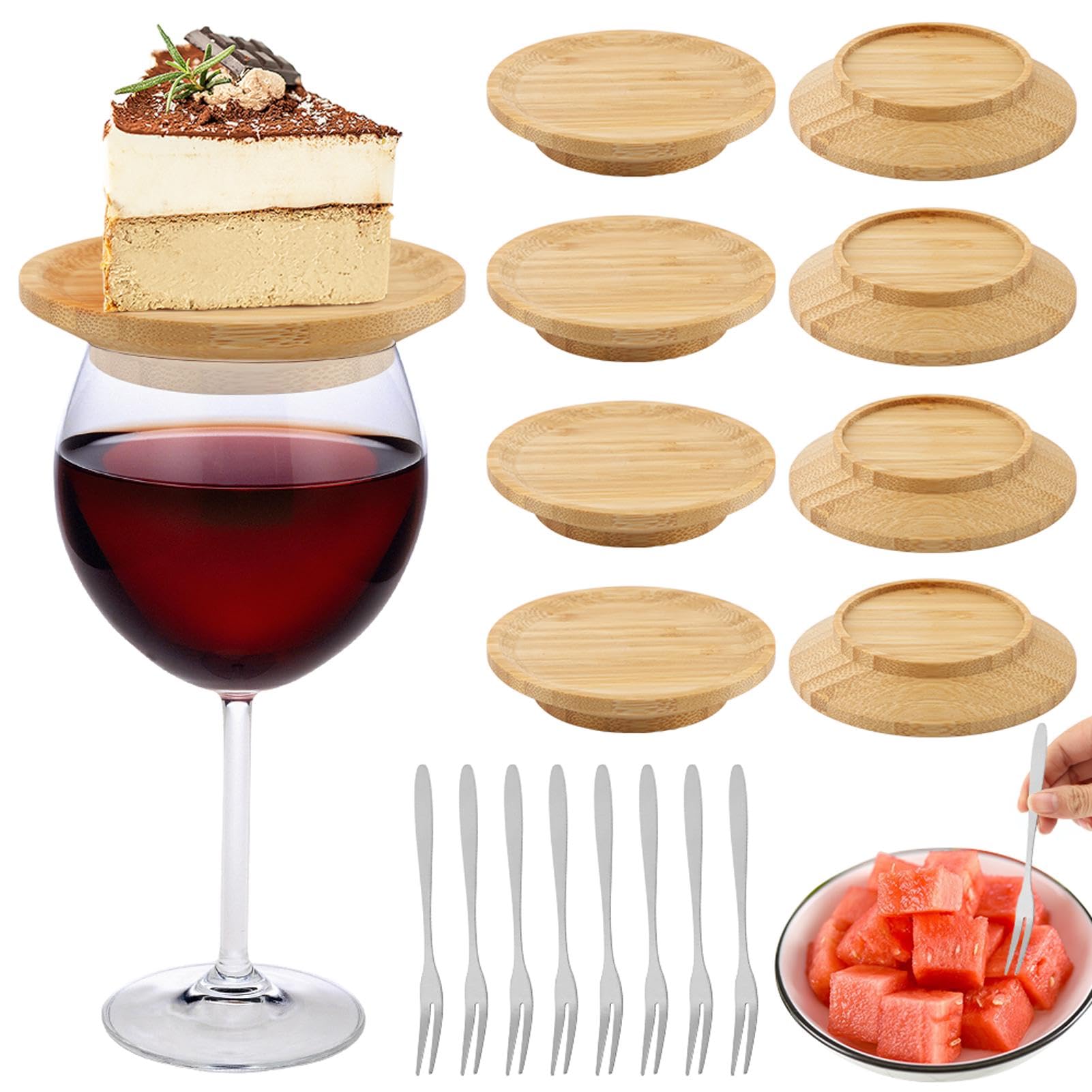 Photo 1 of 8 Pcs Wine Glass Charcuterie Topper with Fruit Forks, Mini Charcuterie Boards for Wine Glass for Family Gatherings, Restaurants, Bars, Keep Bug-Out and Prevent Spills