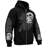 Hot Leathers Men's Sweet Demise Zip Up Hooded Sweat Shirt | Men's black zip hoodie with Sweet Demise graphics, YKK front zipper, kangaroo pockets, hood and ribbed cuffs.