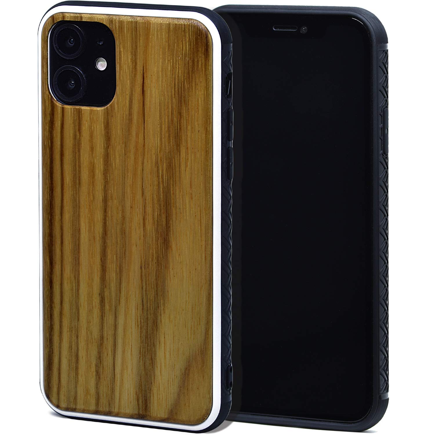 Wooden Case for iPhone 11 with Shock Absorbing Anti-Slip TPU Bumper and Zebra Wood Backside GOWOOD