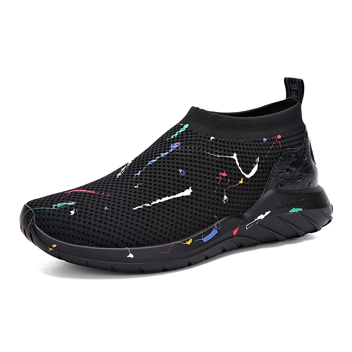 Soulsfeng Men’s Mesh PU Fashion Sneakers Breathable Lightweight Casual Sports Shoes Black (8 B(M) US=EUR39=UK5.5, PH-Black)