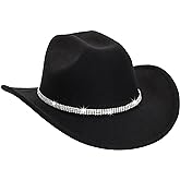Vintage Western Cowboy Hat for Men Women - Wide Brim Cowgirl Fedora Hats with Braided Rope Band M