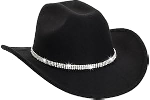 Vintage Western Cowboy Hat for Men Women - Wide Brim Cowgirl Fedora Bling Hats with Diamonds M