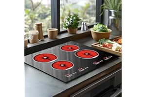 ADVWIN 4 Burner Electric Stove Top，24 Inch Built-in Electric Stove Top,6000W Electric Ceramic Cooktop with 4H Timer, Kid Safety Lock and Knob Control, 9 Heating Level,220v(no plug)