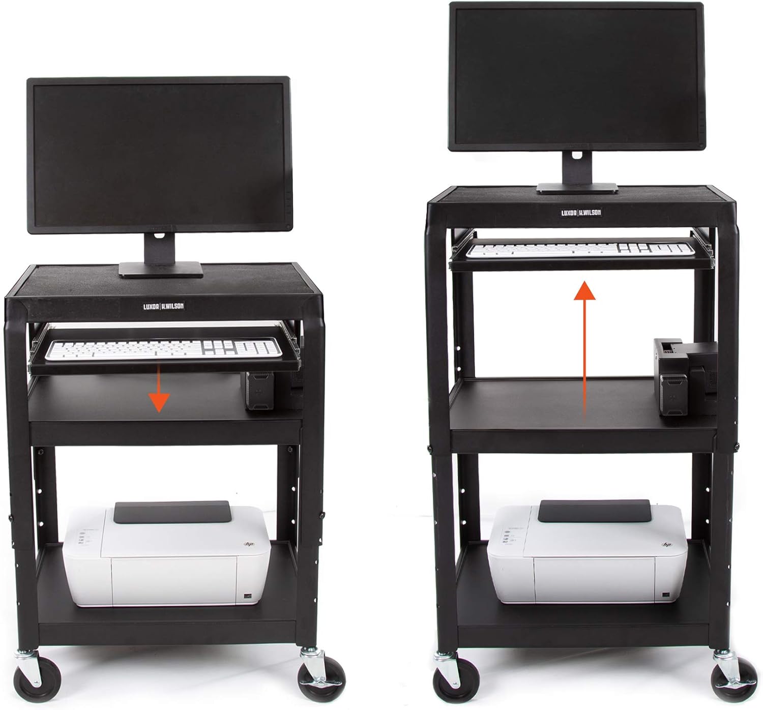 Line Leader AV Cart with EdgePower Portable Battery Charging | Height Adjustable Utility Cart with Clamp On Charging Solution | Includes Pullout Keyboard Tray & Cord Management (24 x 18) : Office Products