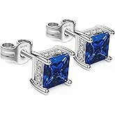 UNFAAR 18K White Gold Plated Sterling Silver Princess Cut Cubic Zirconia Stud Earrings Square CZ Diamond Stud Earrings for Women Men Hypoallergenic