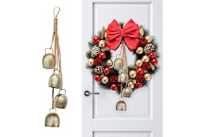 DOKKOME Christmas Bells Decoration, Gold Brass Hanging Bells with Jute Rope Cow Bells Christmas Decoration, Handmade Vintage Cow Bells Ideal for Christmas Tree, Wreath, Party, Holiday Decorations