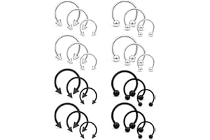 Dyknasz 20G 16G 14G Variety of Sizes Horseshoe Rings Surgical Steel Nose Septum Horseshoe Hoop Earring Eyebrow Tragus Lip Rings Daith Helix Piercing Jewelry for Women Men