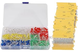 DIITAO 450PCS 5 Colors 5mm LED Diode Lights LED Light Emitting Diode Round Assorted Kit with 30 Values Resistor