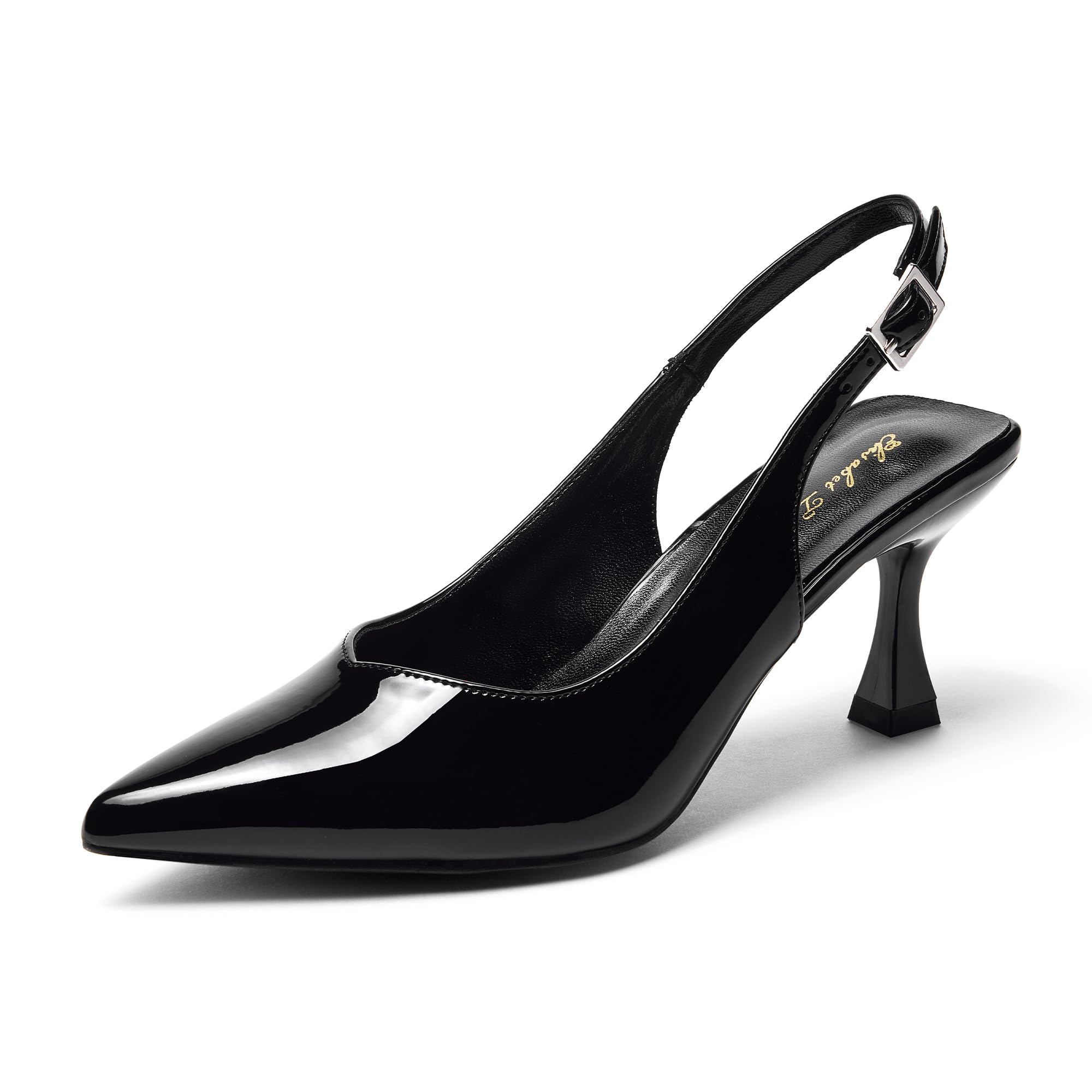 Photo 1 of Elisabet Tang Women's Kitten Heel Slingback Low Pumps 3 Inches Stiletto Pointed Closed Toe Elegant Dressy Bridal Wedding Party Shoes Black 9.5
