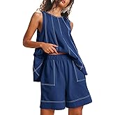 ACCPUR Women 2 Piece Outfits Flowy Sleeveless Tunic Tops Loose Shorts with Pockets Tracksuit Summer Lounge Matching Set 2025