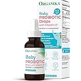 Organika Baby Probiotic Drops with Vitamin D- Soothe Colic, Reduce Fussing, Aid in Growth and Development- 0.25 oz