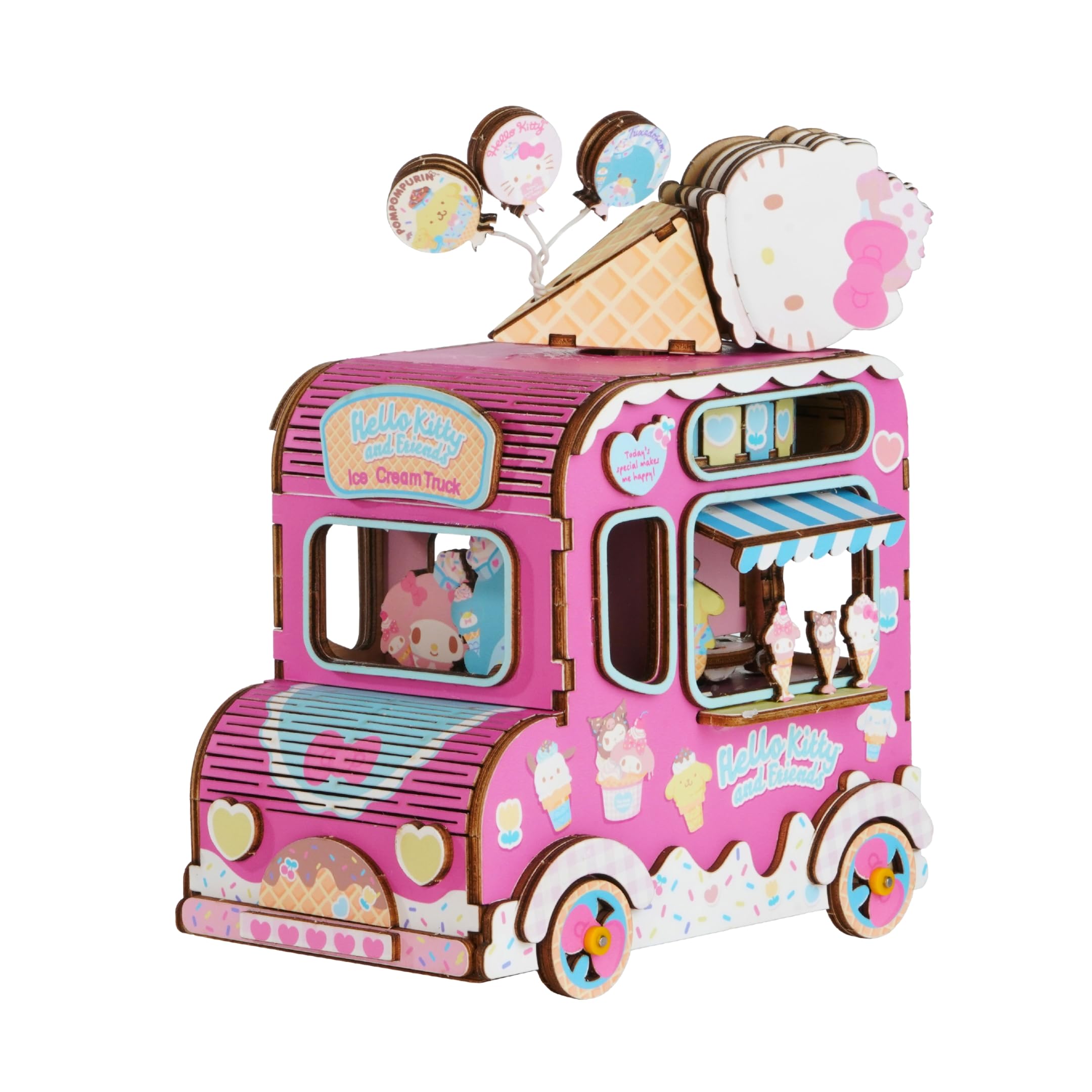 Photo 1 of Hands Craft Hello Kitty and Friends 3D Wooden Puzzle | Music Box Ice Cream Truck Model Kit | Charming Decor & Toy for Kids | DIY Craft Set | Creative Play with Real Music Player
