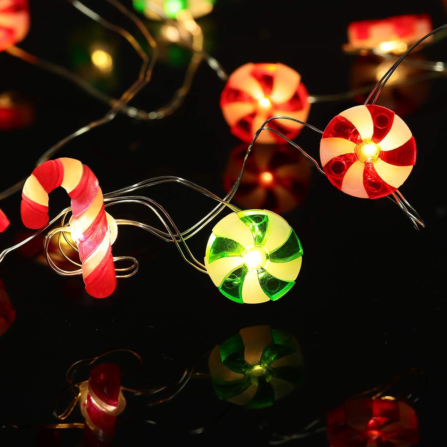 Two Patterns of Candy Cane Christmas Theme String Lights, 10 Feet 30 LED 3D Plus Twinkle Lights, USB Battery-Powered Fairy String Light with 8 Flicker Modes Remote for Christmas, Bedroom, Porch Decor