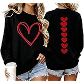 Huovud Valentine's Sweatshirt for Women Cute Love Heart Graphic Lightweight Long Sleeve Romantic Gift