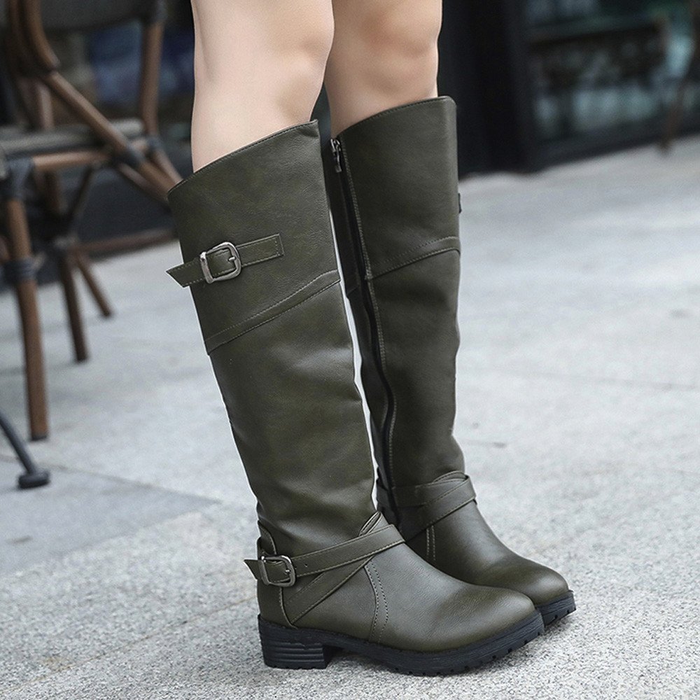 〓 YUTING 〓 Mujer Cuero Caballero Hebilla Señoras Botas de ...