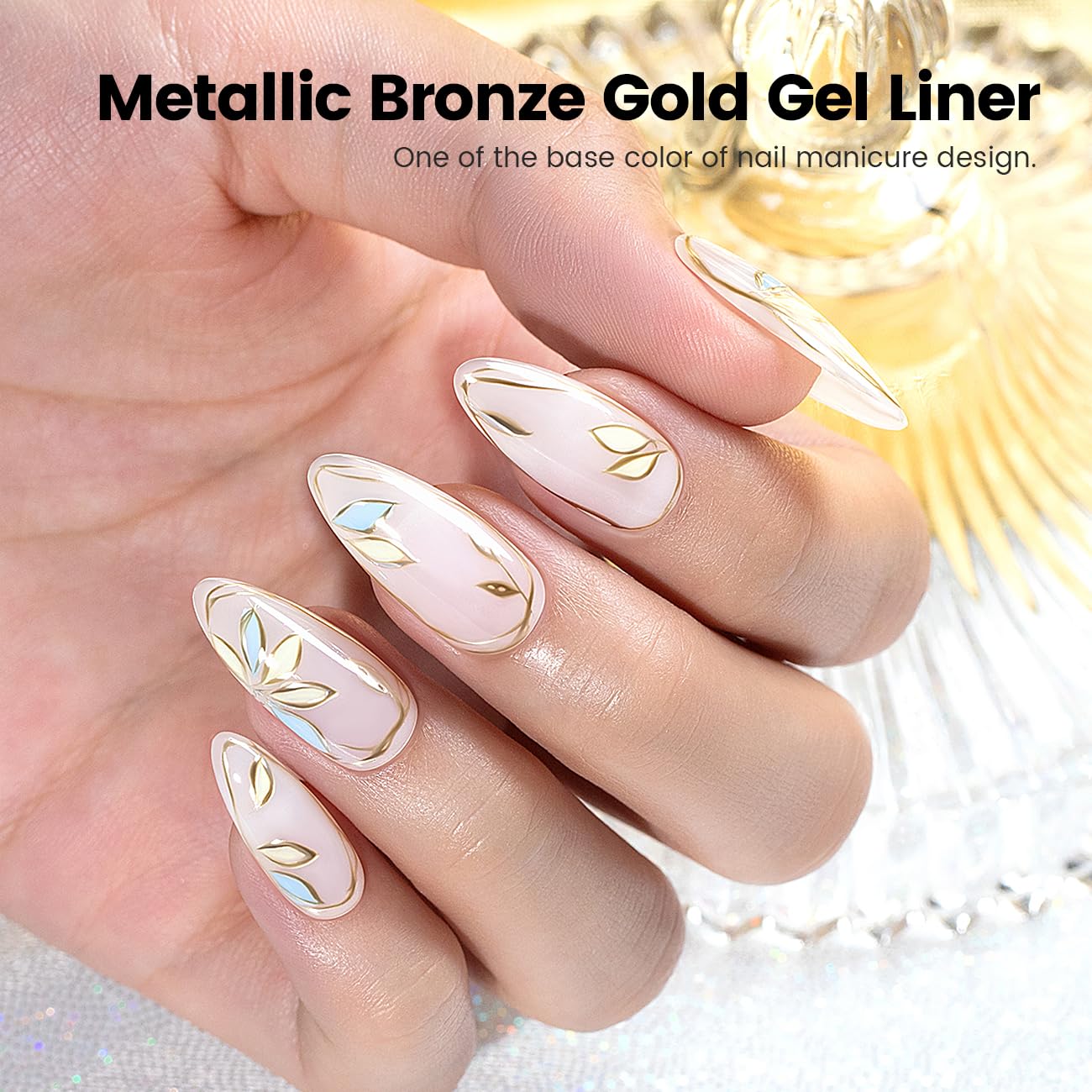 RARJSM Metallic Nail Art Gel Liner Bronze Gold Mirror Chrome 3D Effect Gel Nail Polish 8ml Build in Thin Brush Metal Painted Drawing Striper Painting Gel Polish Soak off Curing Requires for Home Salon - Image 2