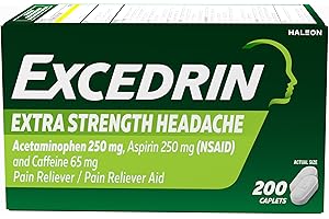 Excedrin Extra Strength Pain Relief Caplets for Headache Relief, Acetaminophen 250mg, Aspirin 250mg, Caffeine 65mg, Pain Reliever, 200 Count