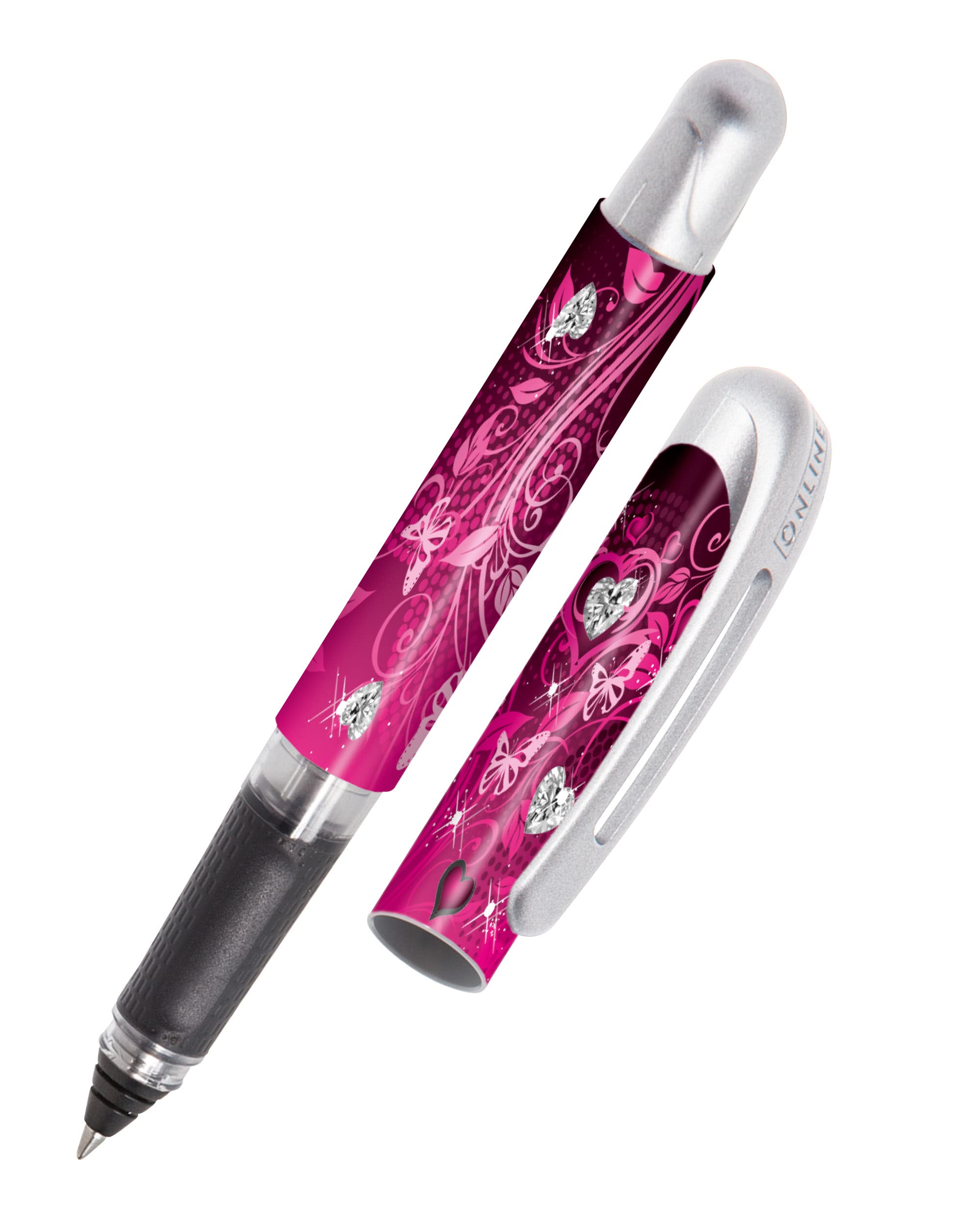 ONLINE ergonomic rollerball pen Pink for school & college │ grip part for left- and right-handed │ for standard ink cartridges, refillable │ pens for beginners, pupils, students