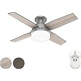 Hunter Fan 44 Inch Fresh White Indoor Ceiling Fan with Light and Remote Control, 4 Blades for Bedroom, Living Room, Office, B