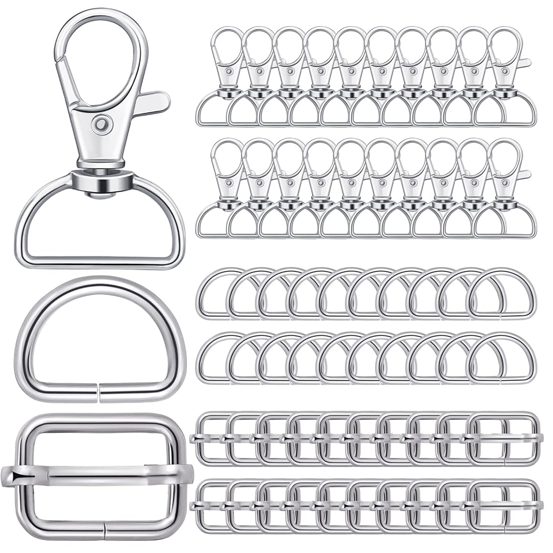 SHSMPXOY 60 PCS Metal Swivel Keychain Hooks with 25mm D Rings for Bags Swivel Clasps Clips Bag Making Suppliesd Rings Bag Accessories Hardware Accessories Sliding Buckles for Lanyard Purse Bag Straps