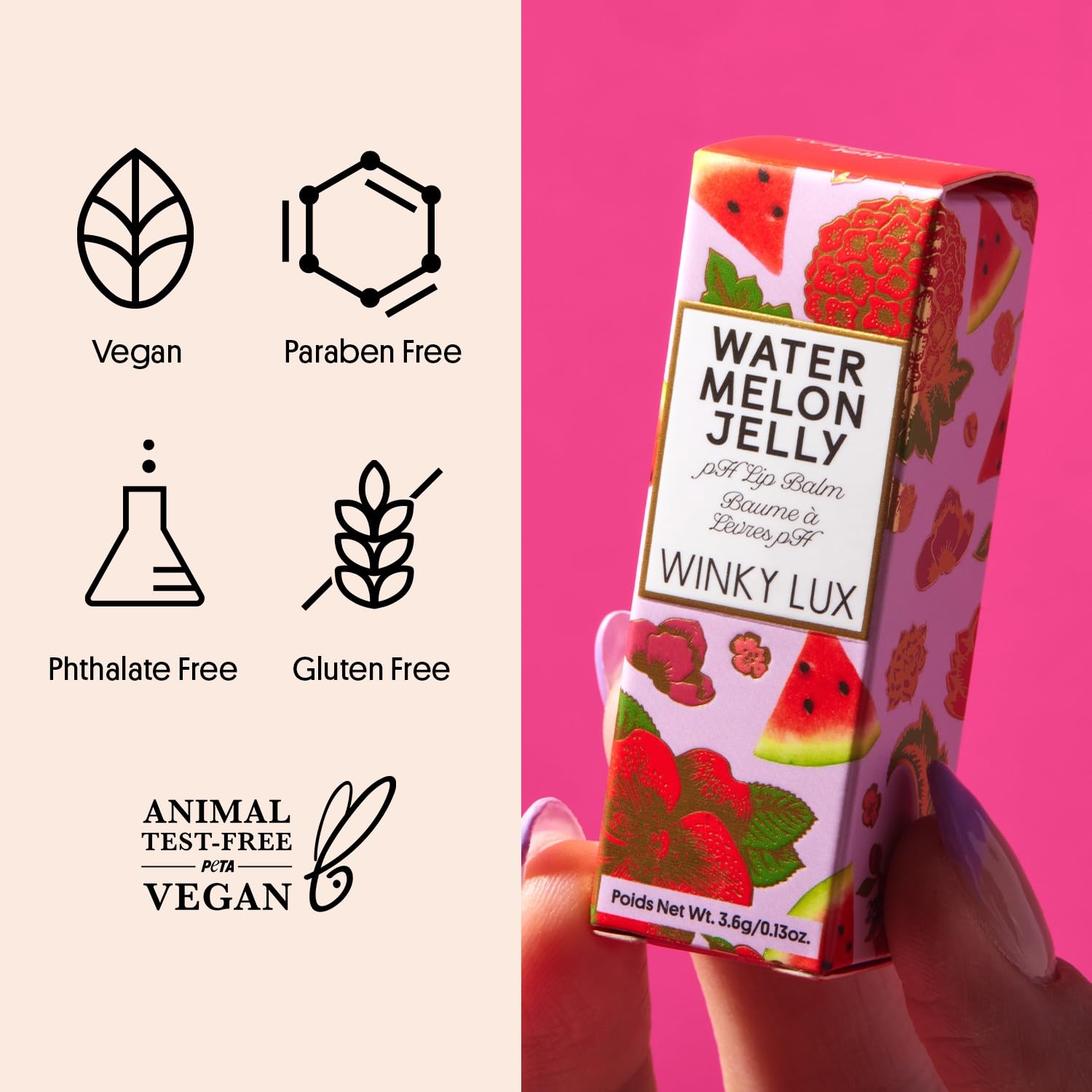 Winky Lux Watermelon Jelly pH Lip Balm - Hydrating Lip Balm, Natural Pink Tint with pH Color Changing, Moisturize & Soften Lips While Leaving Sheer Pink Tint, With Watermelon Candy Scent
