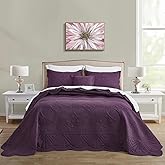 DaisyHuang Oversized Bedspread - Queen Size Bedding Cover - Modern & Contemporary Coverlet Set, Real Stitching, Reversible, Lightweight, 5 Piece, Purple