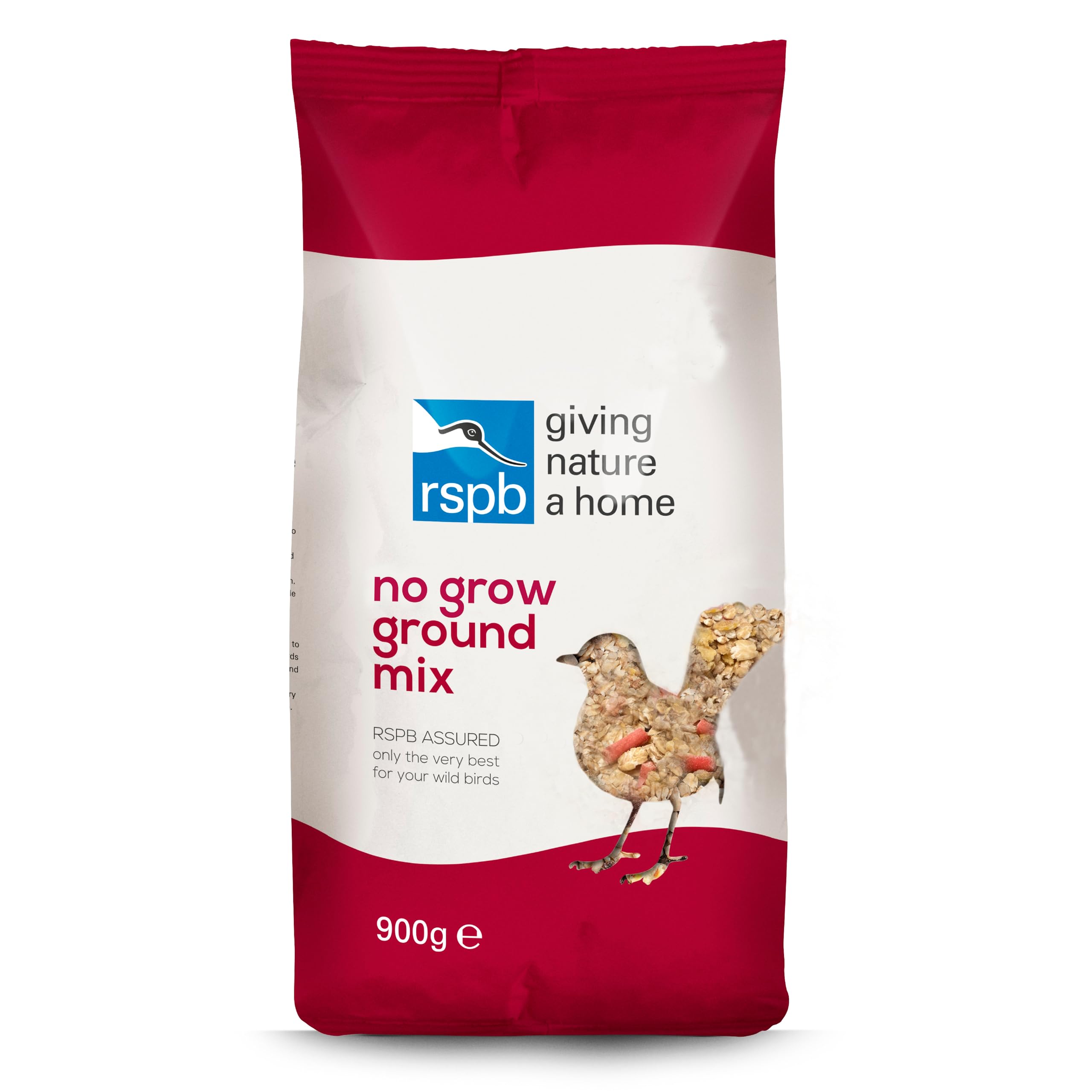 No Grow Bird Seed Mix for Wild Birds, Nutritious Wild Bird Food for Small Birds with Sunflower Hearts and Rolled Oats, Made in the UK (900g) - RSPB