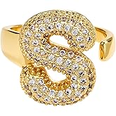 Cicy Bell Initial Rings for Women 14k Gold Plated Cubic Zirconia Delicate Letter Chunky Statement Open Rings Gifts for Her