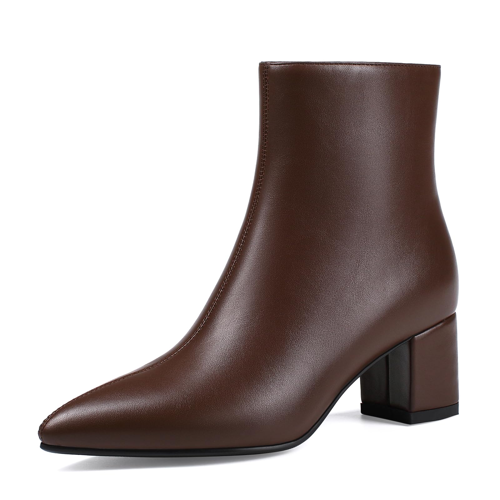 Photo 1 of Abbleet Women's Ankle Boots Pointed Toe Chunky Block Heel Short Boots for Women Low Heeled Booties?Brown,8?