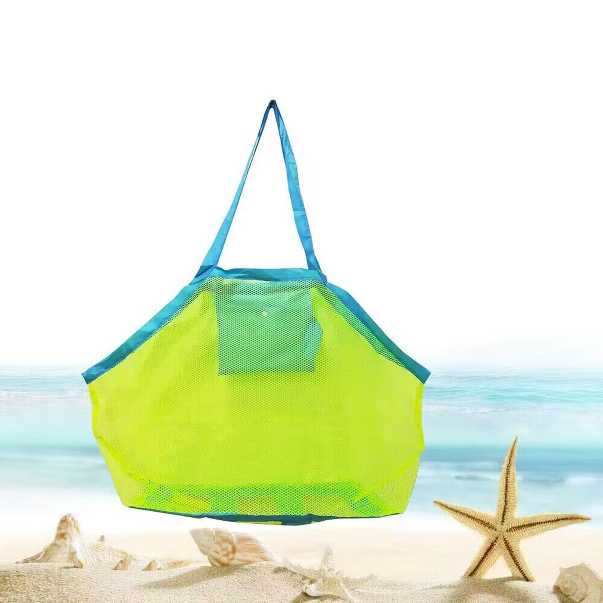 Large Mesh Beach Bag for Toys Sand Away Tote with Zipper for Child Swim Pool Travel Sandy Shoes Wet Towels 18 x 12 x 18inch Green Mesh Blue Straps