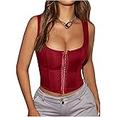 SOLY HUX Women's Y2K Vintage Strapless Overbust Corset Top Corset Boned Lace-Up Back Bodyshaper Crop Bandeau Top