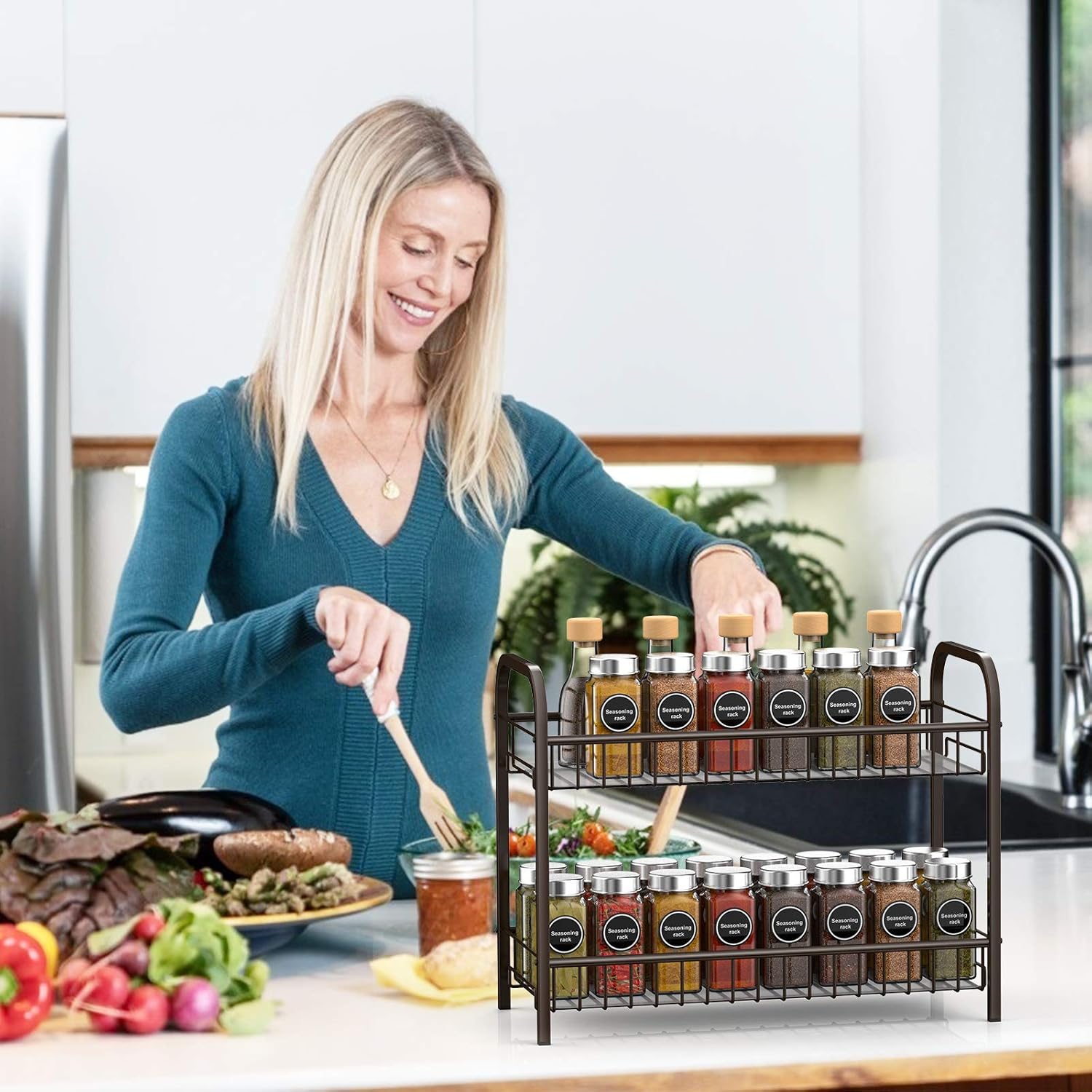 Auledio Countertop Spice Rack Organizer, Non-Slip Seasoning Storage Shelf for Pantry Cabinet, Bronze: Kitchen & Dining