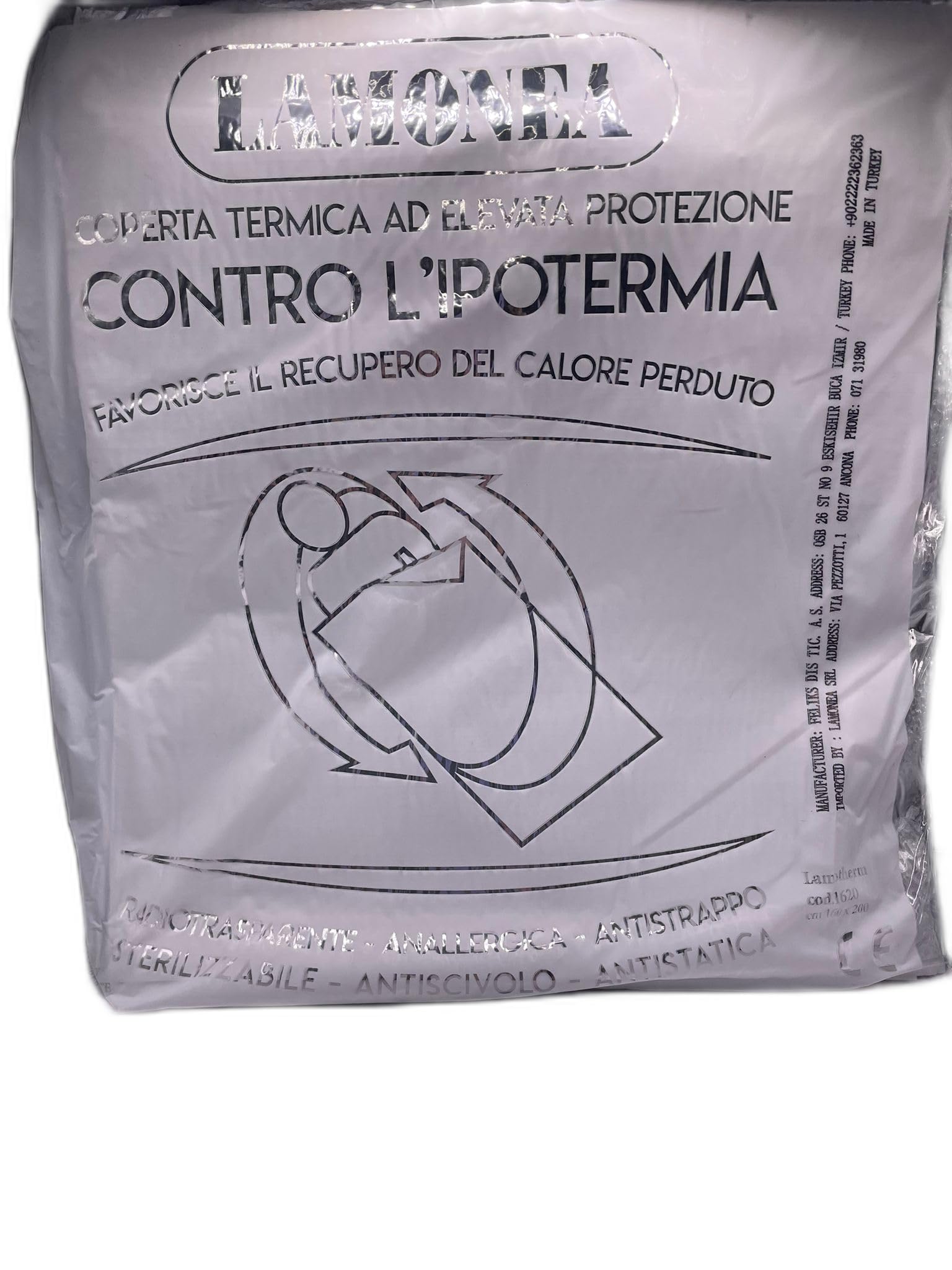 Laminated Thermal Blanket for Hypothermia, Emergency Blanket Waterproof, Non-Sterile, Size 160 x 200 cm