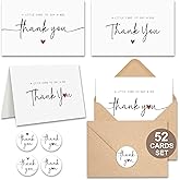 UnimaxPrint 52 Thank You Cards with Envelopes & Stickers (4 Designs), Minimalist 3x5” Thank You Notes for Teacher Appreciation, Weddings, Baby Showers & Small Business