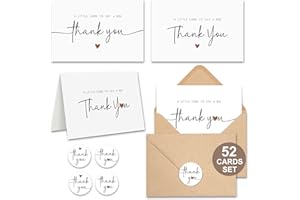 UnimaxPrint 52 Thank You Cards with Envelopes & Stickers (4 Designs), Minimalist 3x5” Thank You Notes for Teacher Appreciation, Weddings, Baby Showers & Small Business