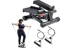 Sunny Health & Fitness Smart Mini Steppers for Exercise at Home, Stair Step Workout Machine with Resistance Bands, Full Body 