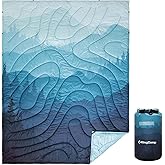 KingCamp Ultralight Camping Blanket, Packable Down Alternative Puffy Printed Wearable Blanket with Snap Buttons & Corner Loops Weatherproof Quilt for Outdoor Travel Stadium (78.7"L x 57.1”W, CYAN)